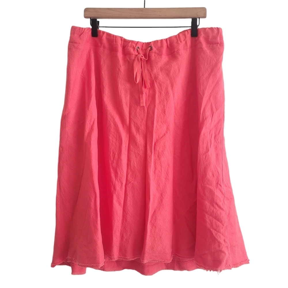 Coldwater Creek 1X Coral Pink Linen‎ Midi Skirt Pull-On Casual Beach Coastal